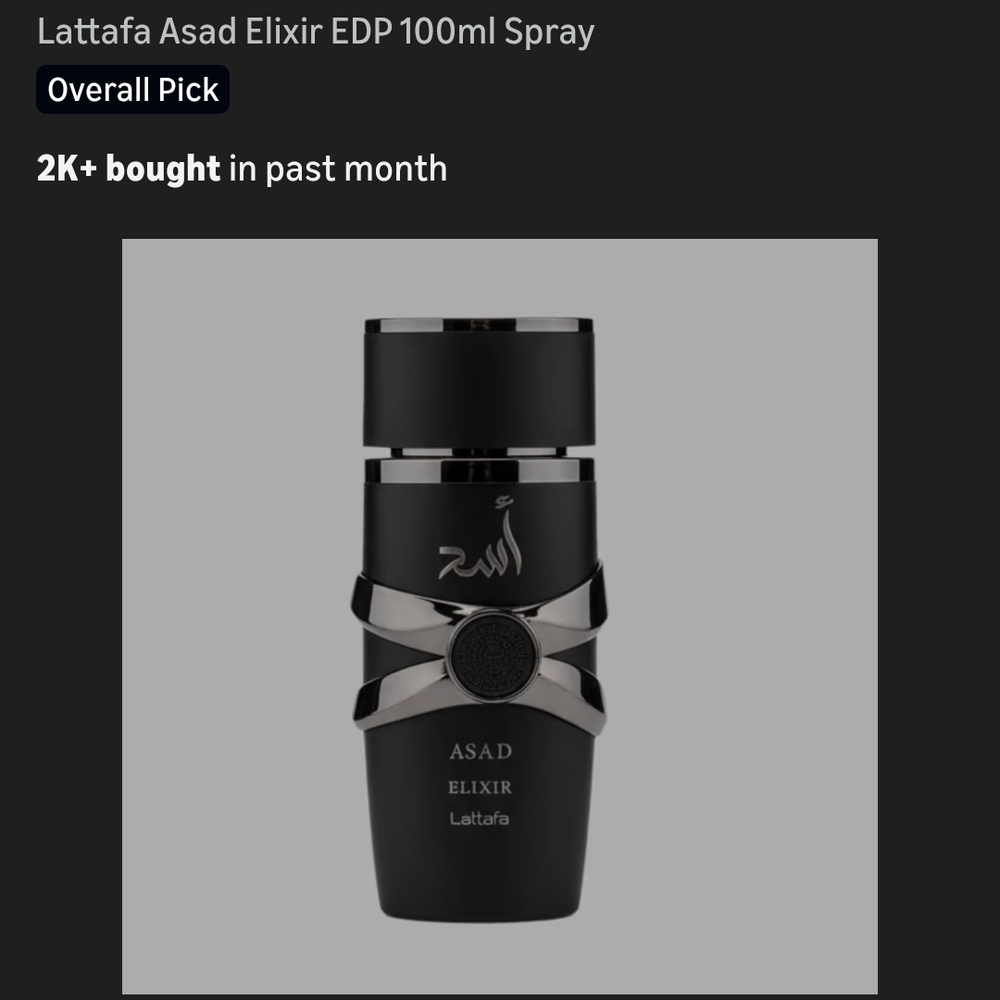 Lattafa Asad Elixir Eau de Parfum Spray for Men - Black